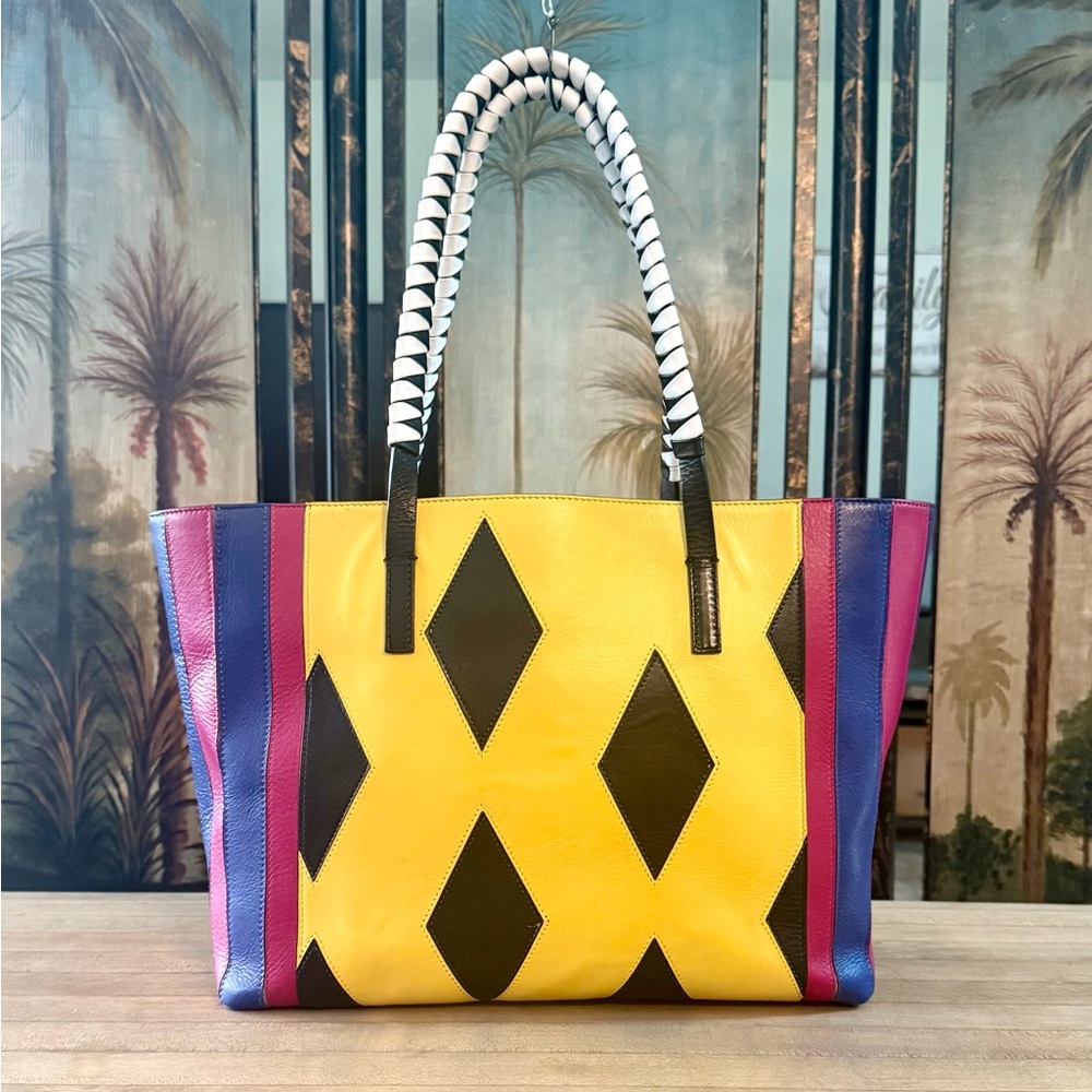 SUPER RARE Etro Multicolored Leather Tote Bag with Woven Handles
